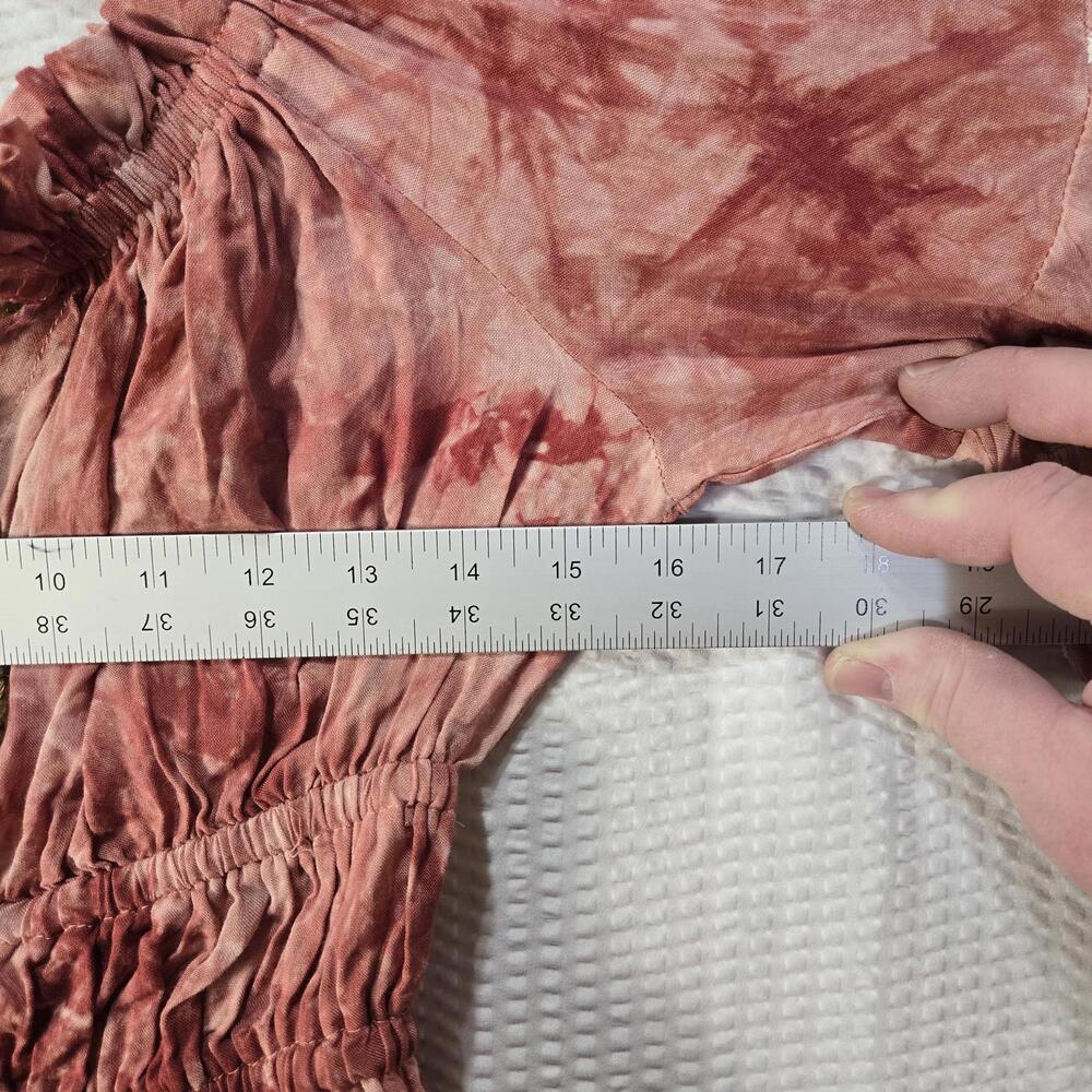 Venus Boho Tie Dye Lace Bell Sleeve Peasant Top Rose Pink Smocked Waist Small 4 - Picture 7 of 9